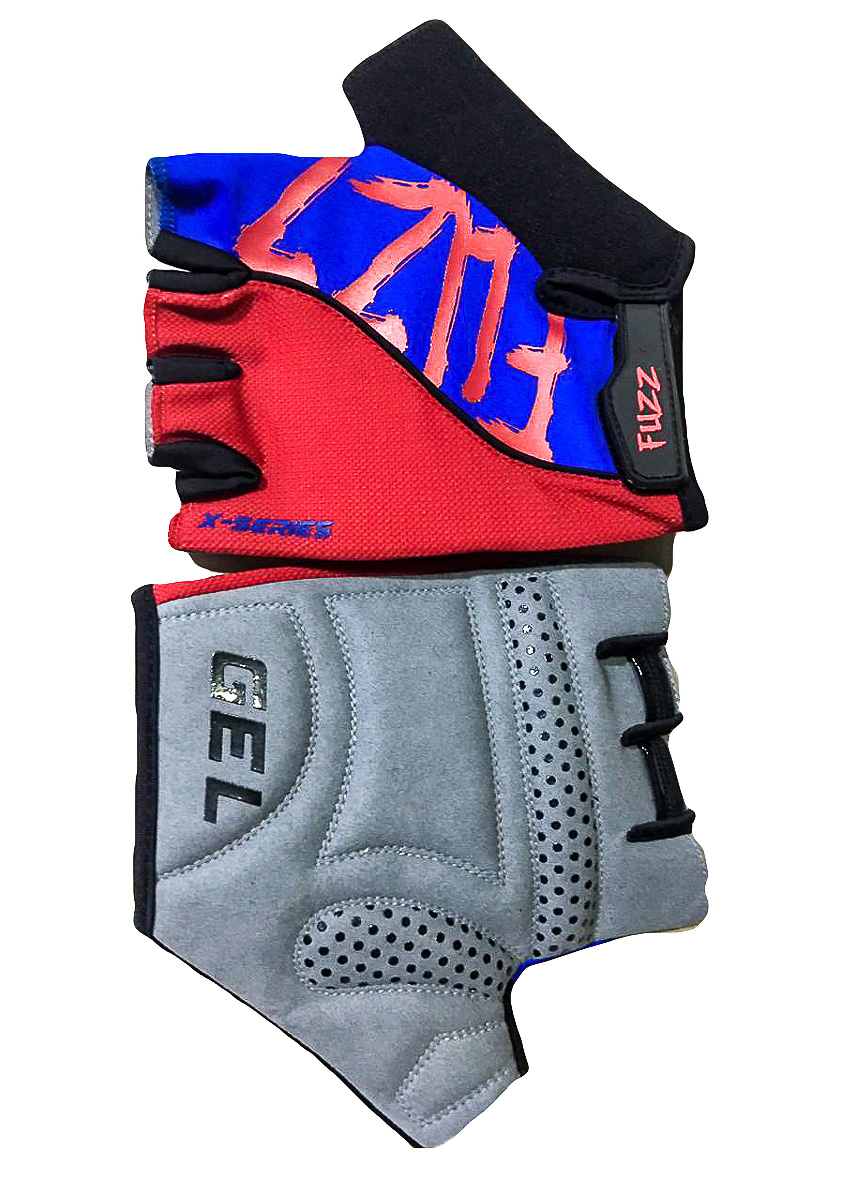 Велоперчатки FUZZ лайкра X-SERIES красно-синие, р-р XL, с петельками, GEL