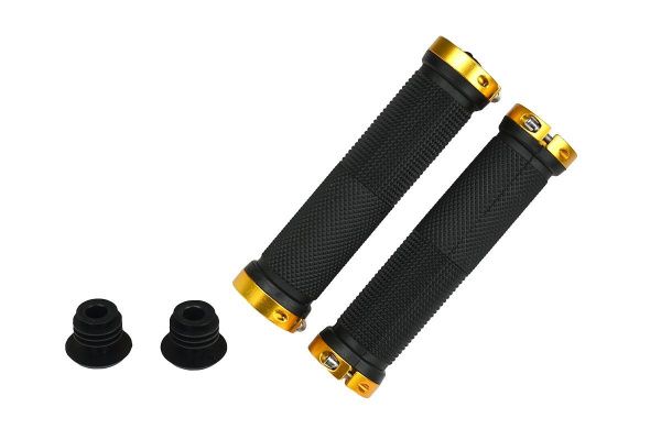 Грипсы MTB ST-13, 135мм,с 2 грипстопами, черно-золотые