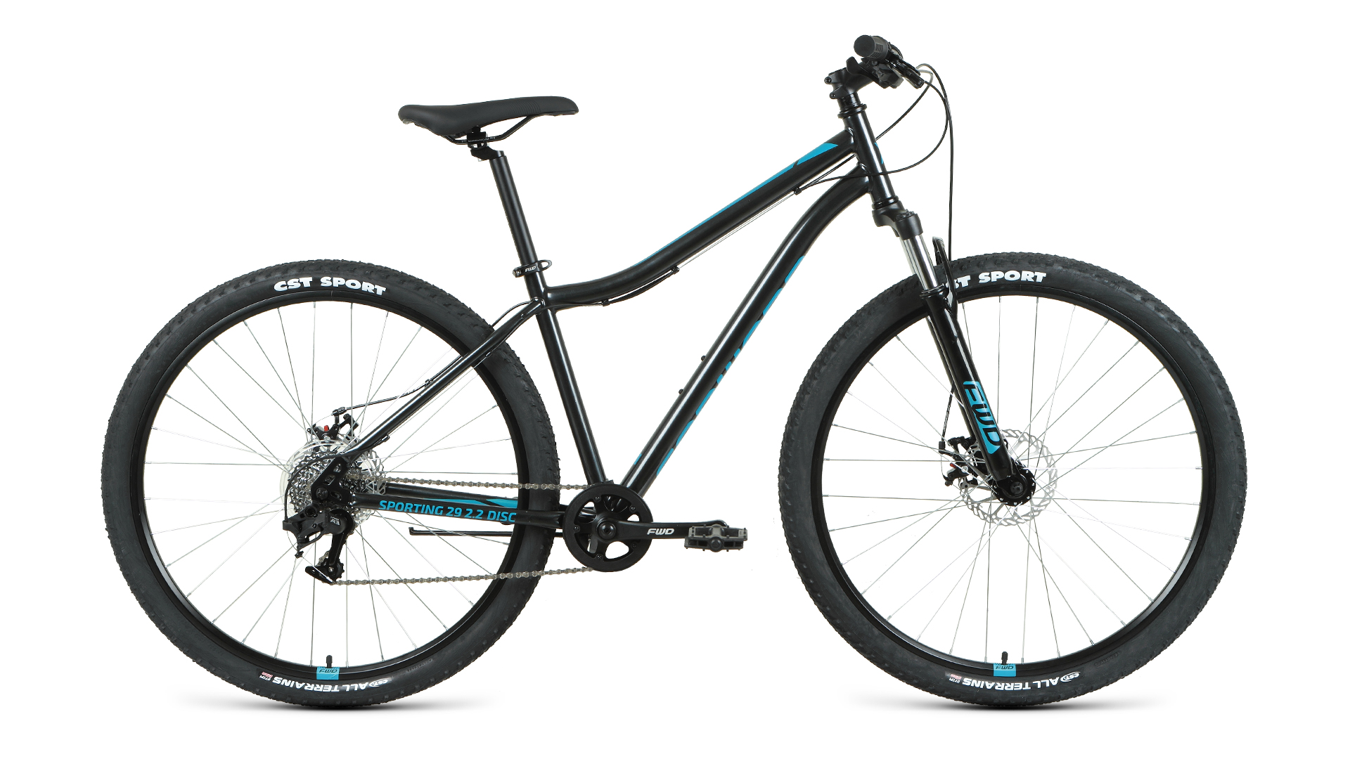 Велосипед 29" 17", FORWARD SPORTING 29 2.2 Disk черный/бирюзовый