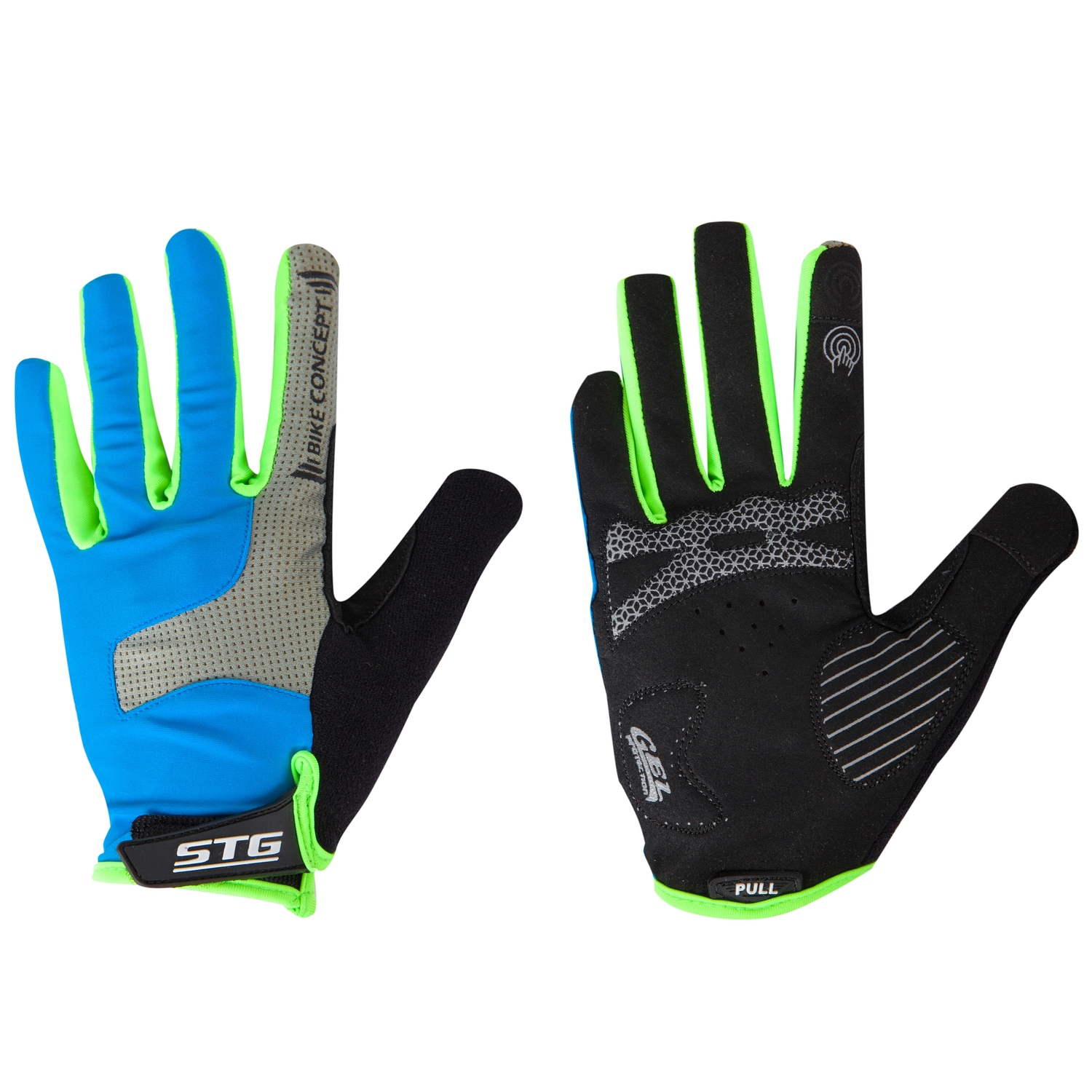 Велоперчатки STG мод.AL-05-1871 синие/серые/черные/зеленые   полноразмерные  XL