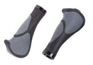 Грипсы Hogger 140мм, резин, эргономические, алю фиксаторы на руль, черн