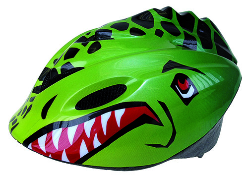 Шлем VENTURA 52-57см 3D с сеточкой 6отв. SEMI-INMOLD "динозавр" красн-зеленый